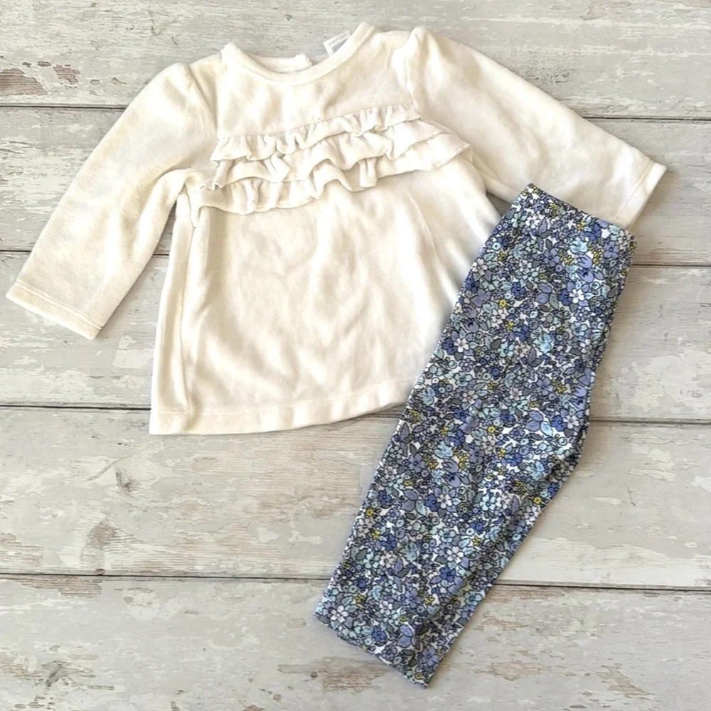 Carters 9m Baby Girl Outfit Fleece Peplum Sweater Top Blue Floral Pants